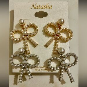 Elegant Pearl Bow Earrings Set